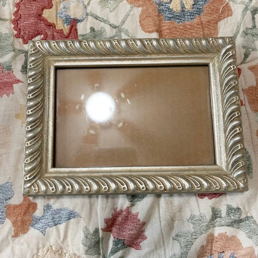 Vtg silver art nouveau regency 5x7 Picture Frame Ornate Etched filigree scroll